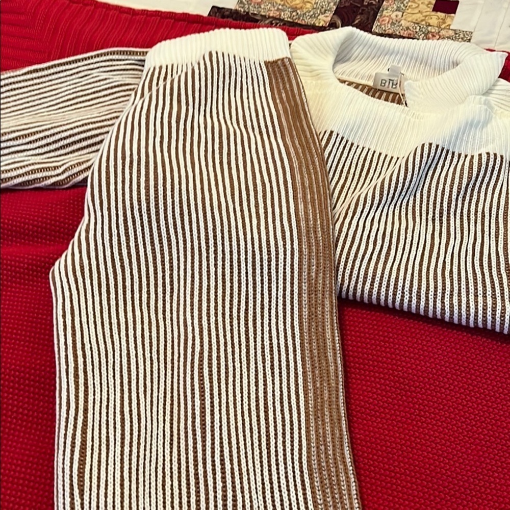 BiBi White and Brown Sweater Pants And Top With Ribbed Knit Design Size XL - Picture 14 of 15